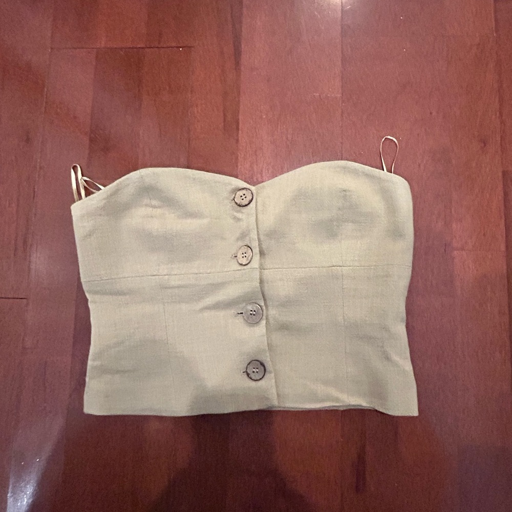 Beige Button-Up Strapless Top